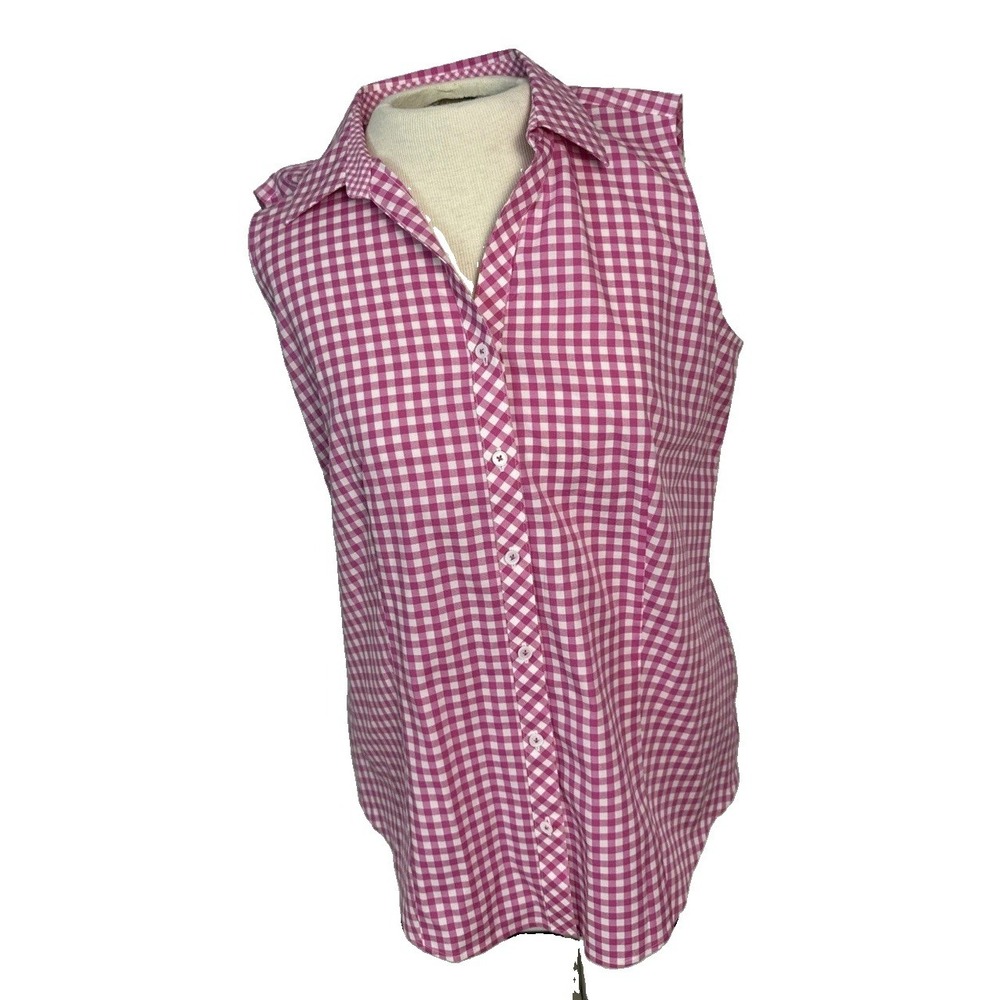 Talbots Non-iron Sleeveless Gingham Button Up Blouse Women's Sz 8 Cotton